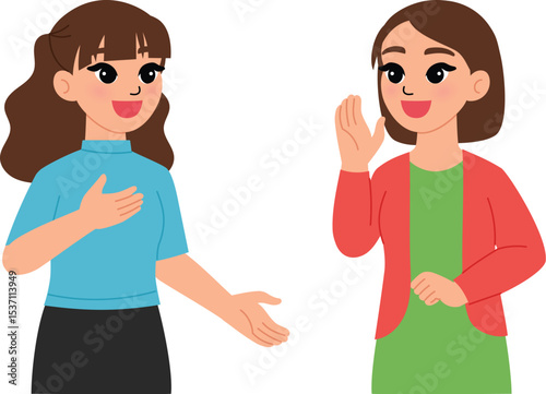 two woman talking together, conversation about 2 female illustration