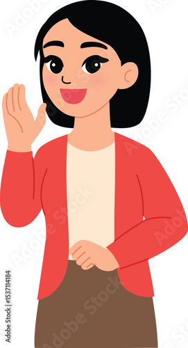 smile woman character wear casual clothing whisper gesture, happy female telling illustration