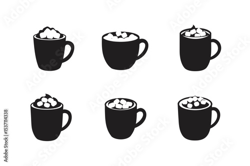 hot cocoa mug with marshmallows vector silhouette