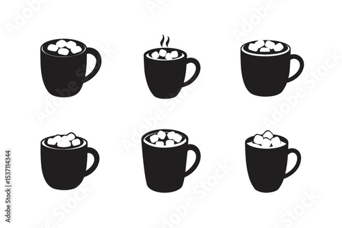 hot cocoa mug with marshmallows vector silhouette