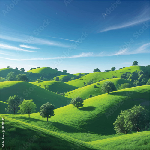 landscape with green fields and blue sky