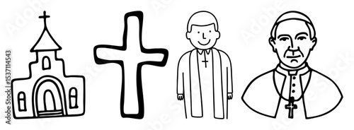 Vector Illustrations of a church cross priest and Pope in a simple vector style.