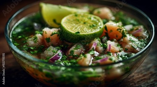 Fresh ceviche with lime juice cilantro and onion.