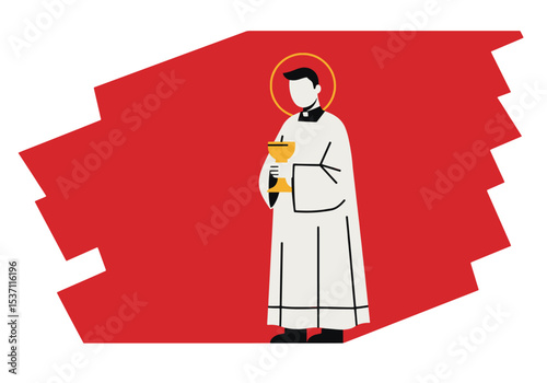Priest with chalice illustration on abstract Polish flag background