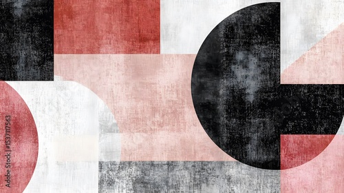 Abstract Geometric Art Print Dusty Pink Red Black White Canvas Texture