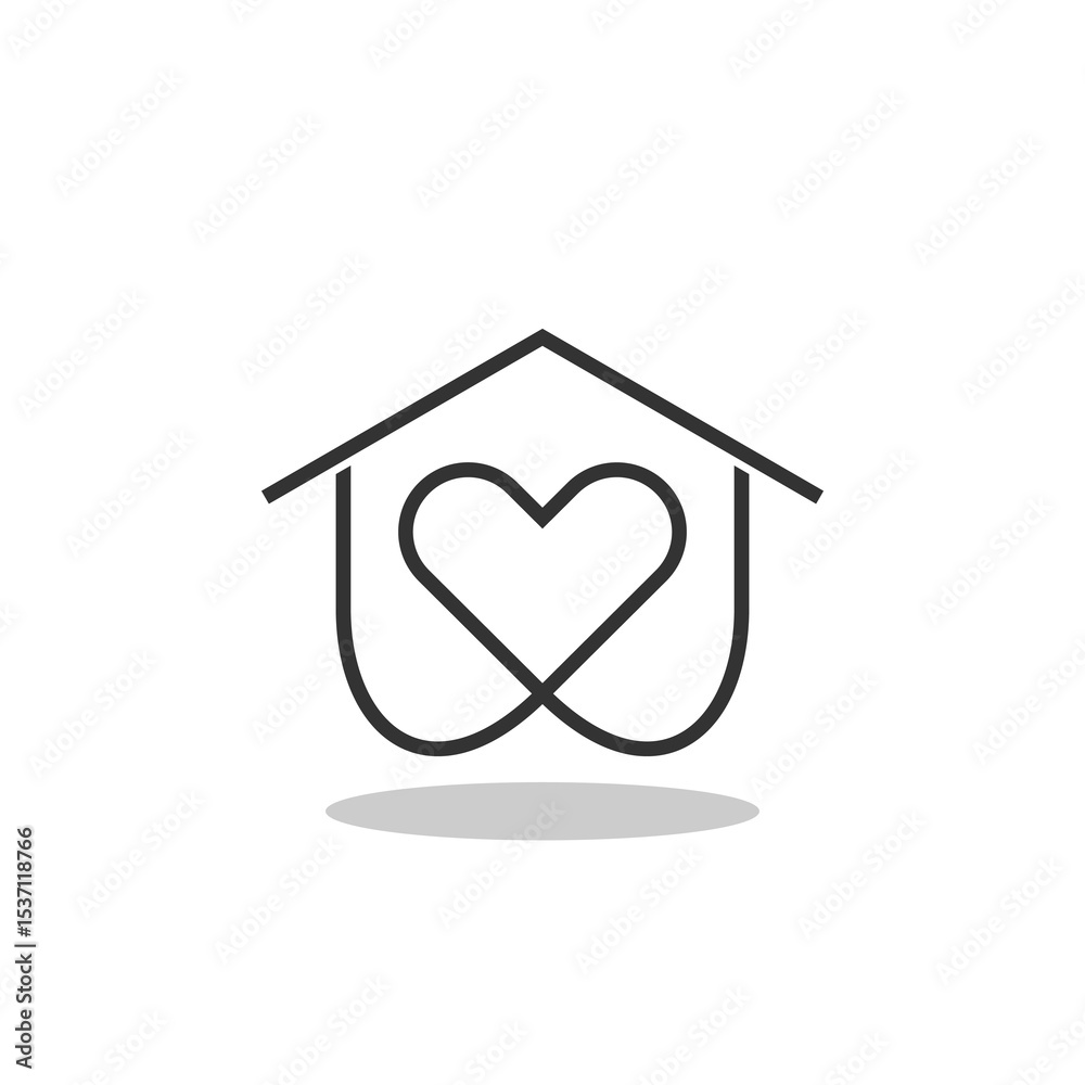 Fototapeta premium House heart shape icon with shadow