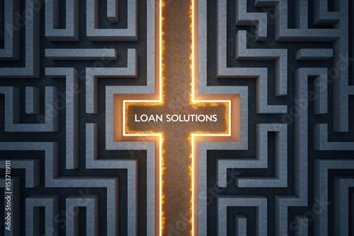 Debt & Loan Counseling Concept, A glowing maze path illustrating loan solutions to inspire financial decisions.