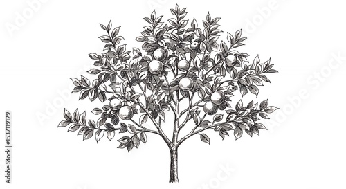 Vintage style drawing of a fruit tree