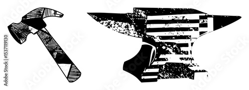 Vector Hammer and metal plate showcases industrial tools.