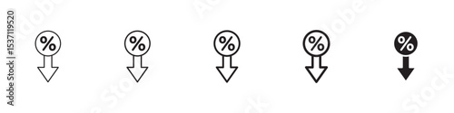Percent down icons in black outline, solid and colored style