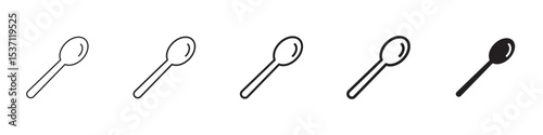 Spoon icons in black outline, solid and colored style