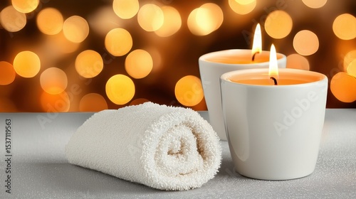 Warm Candlelight and Rolled Towel on Shimmering Surface