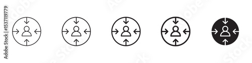 Customer centricity icons in black outline, solid and colored style