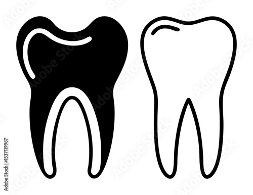 Vector Dental health featuring two tooth in contrasting styles.