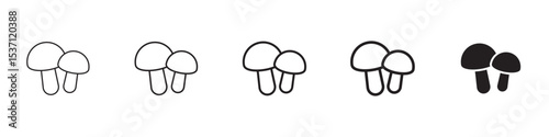 Mushroom icons in black outline, solid and colored style