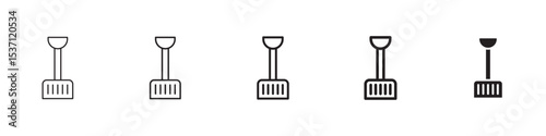 Snow shovel icons in black outline, solid and colored style