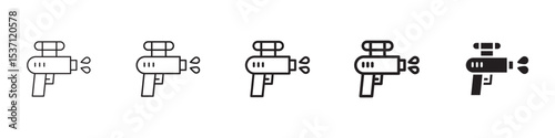 Squirt gun icons in black outline, solid and colored style