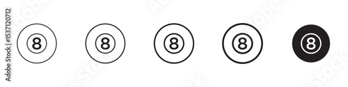 Pool 8 ball icons in black outline, solid and colored style