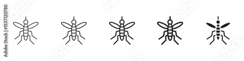 Mosquito icons in black outline, solid and colored style
