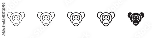 Monkey icons in black outline, solid and colored style