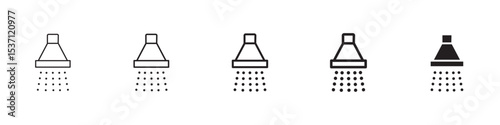 Shower down icons in black outline, solid and colored style