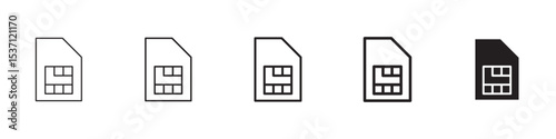 Sim card icons in black outline, solid and colored style