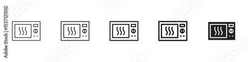 Microwave icons in black outline, solid and colored style