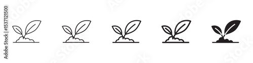 Seedling icons in black outline, solid and colored style