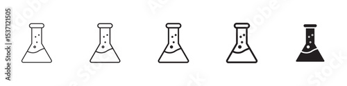 Flask icons in black outline, solid and colored style