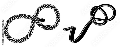 Vector Intricate rope knots featuring twisted cordage and looped .