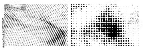 Vector Abstract halftone gradients and linear create dynamic visual textures.