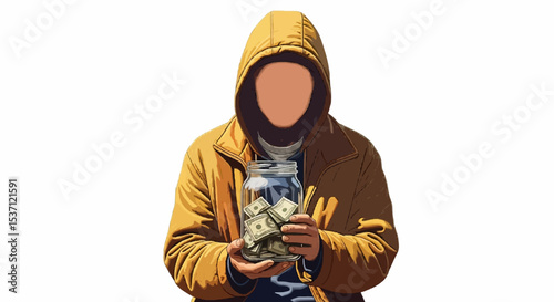 man with money in glass