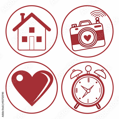 Home sweet home camera heart alarm clock icons