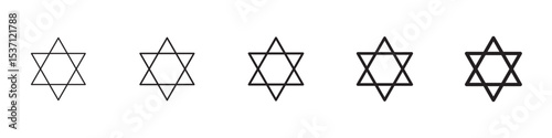 Star of david icons in black outline, solid and colored style