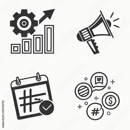 Business growth strategy marketing icons set