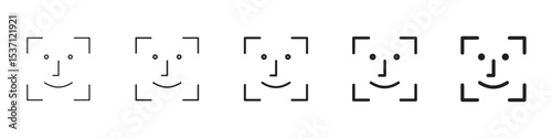 Face id icons in black outline, solid and colored style