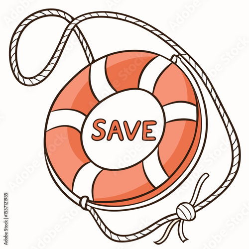 Orange life preserver with rope save concept