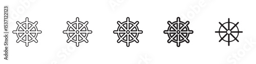 Dharmachakra icons in black outline, solid and colored style