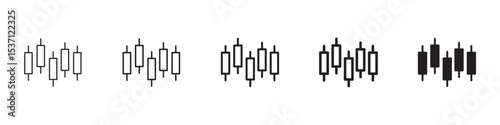 Chart candlestick icons in black outline, solid and colored style