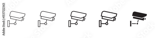Security Camera icons in black outline, solid and colored style