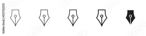 Pen nib icons in black outline, solid and colored style
