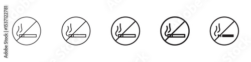 Smoking ban icons in black outline, solid and colored style