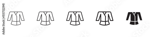 Uniform martial art icons in black outline, solid and colored style