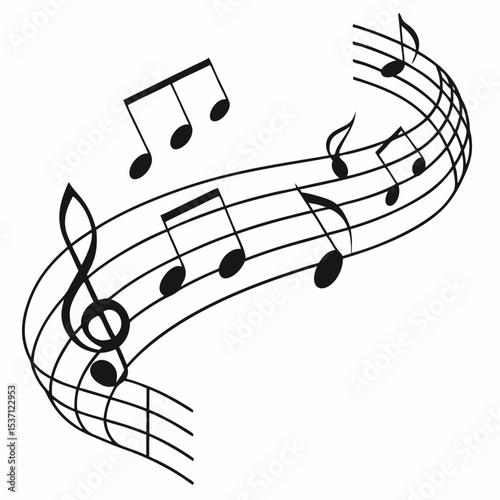 Musical notes flowing on staff abstract design