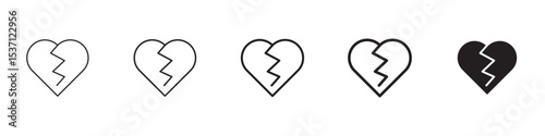 Heart Crack icons in black outline, solid and colored style