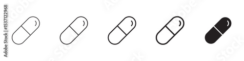 Capsules icons in black outline, solid and colored style