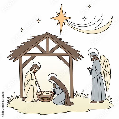 Holy family nativity scene christmas angel star