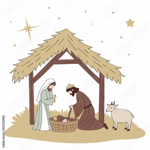 Holy family nativity scene simple illustration
