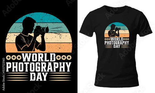 World Photography Day T-Shirt | Vintage Retro Photographer Sunset Tee