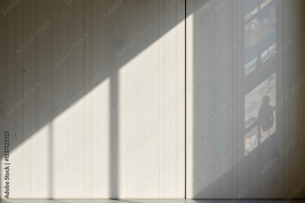Fototapeta premium Architectural Shadows: Captivating play of light and shadow on a modern interior wall, creating an atmosphere of serenity and minimalist elegance.